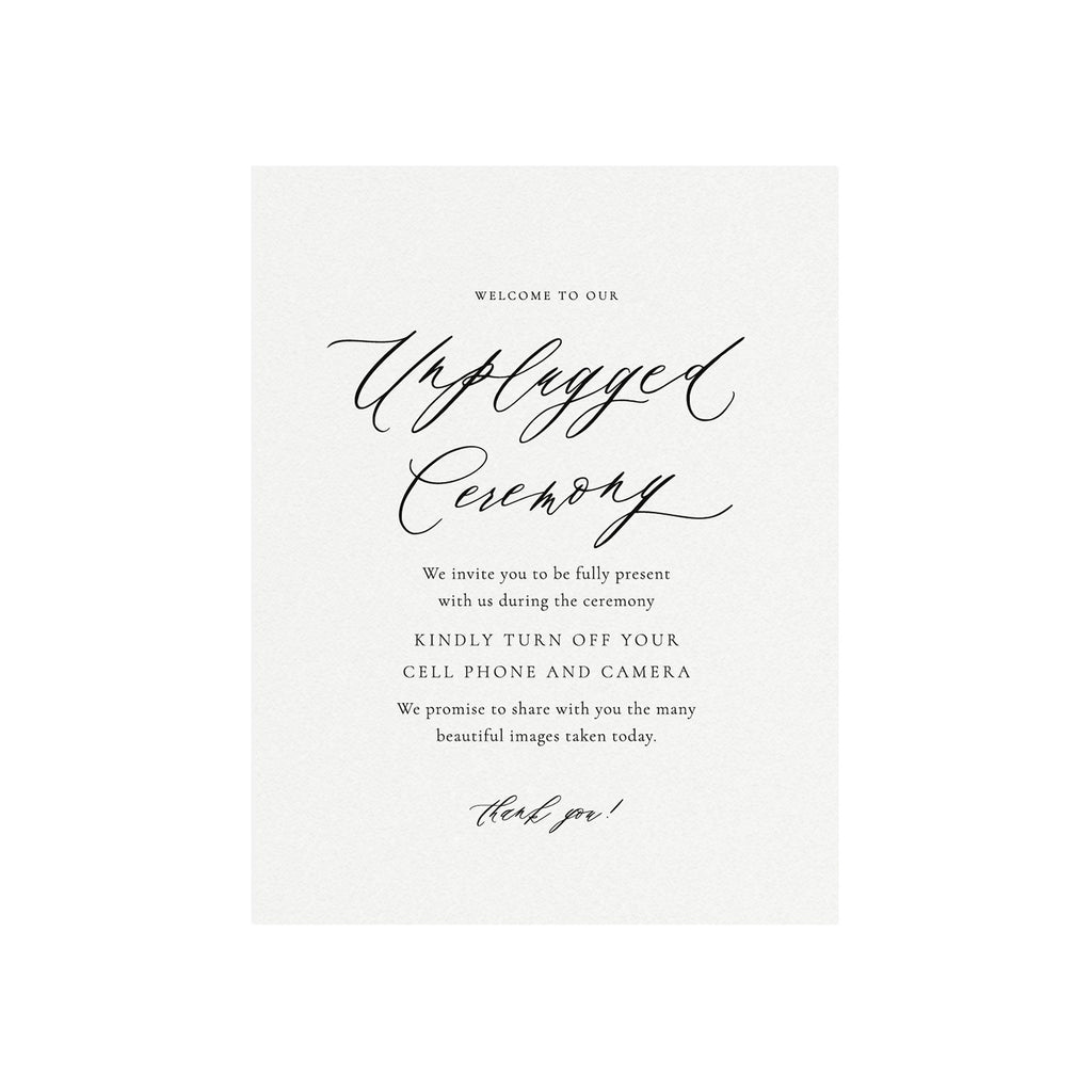 Reese Unplugged Wedding Ceremony Sign: Elegant Calligraphy (PDF Download)