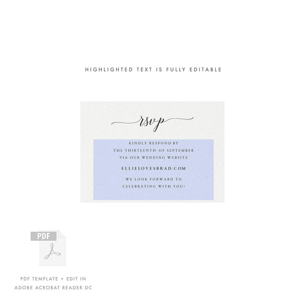 Calligraphy Wedding RSVP Card Template: DIY Reply Card (PDF)