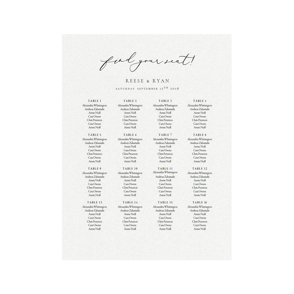 Calligraphy Wedding Seating Chart Template: Marlow 18x24 (PDF Instant Download)