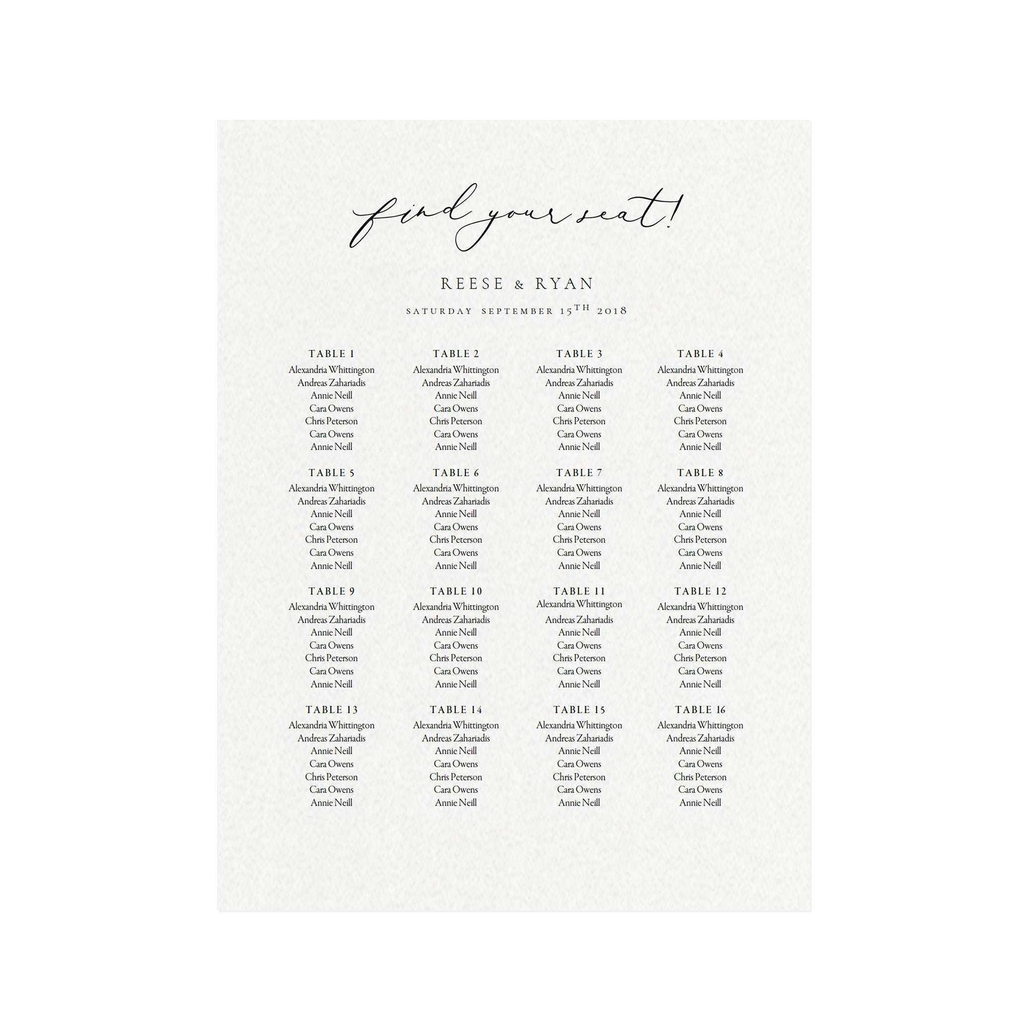 Calligraphy Wedding Seating Chart Template: Marlow 18x24 (PDF Instant Download)