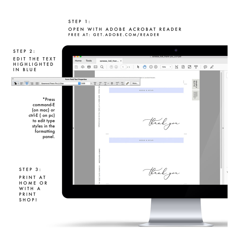 Calligraphy Thank You Card Template: 4x6 Editable Stationery (PDF Instant Download)