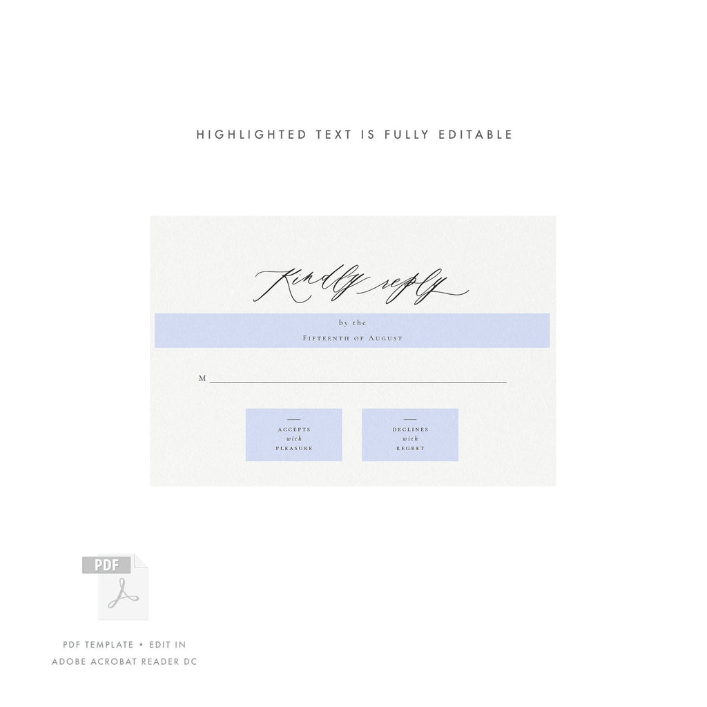 Calligraphy Wedding RSVP Card Template: Minimalist Enclosure (Printable PDF)