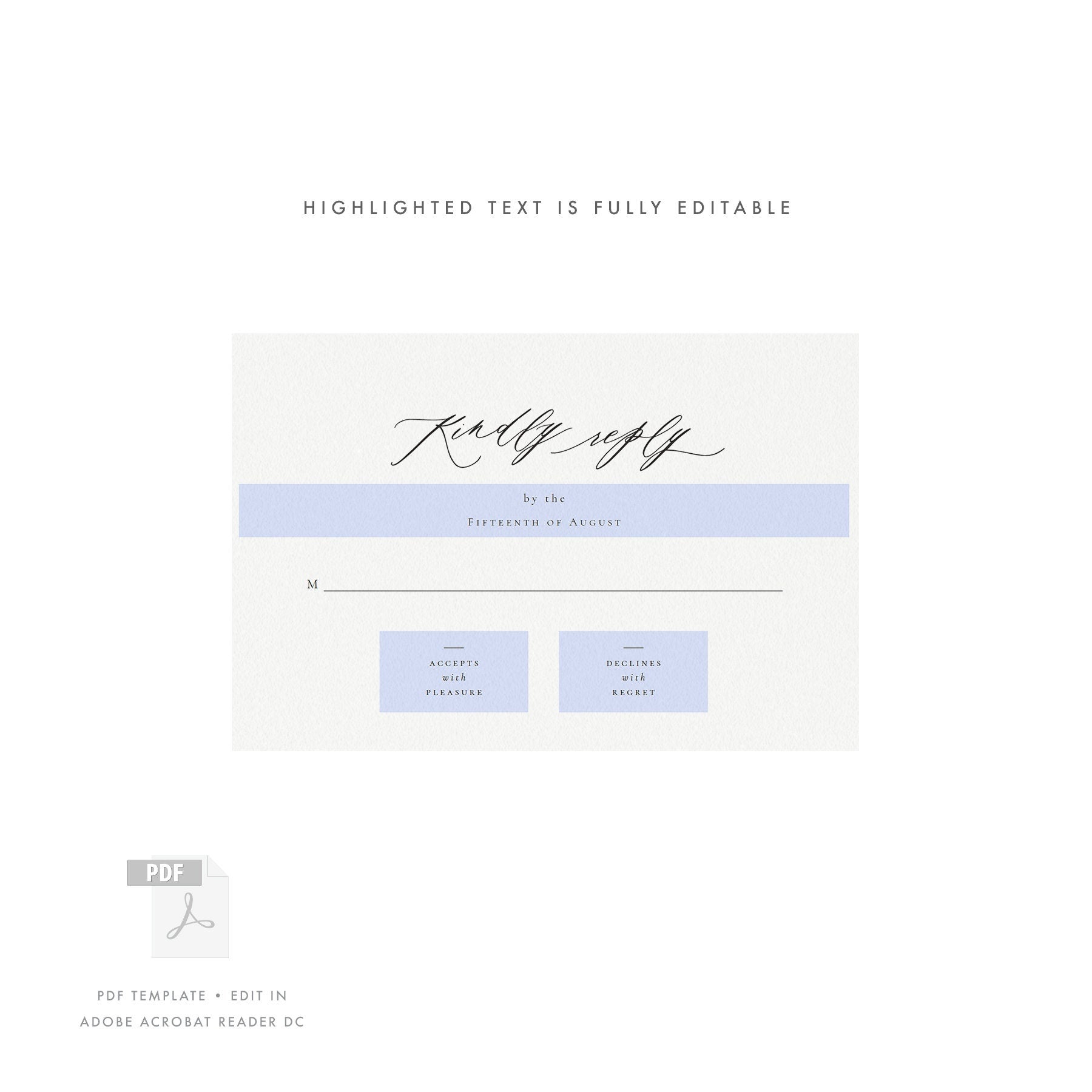 Calligraphy Wedding RSVP Card Template: Minimalist Enclosure (Printable PDF)