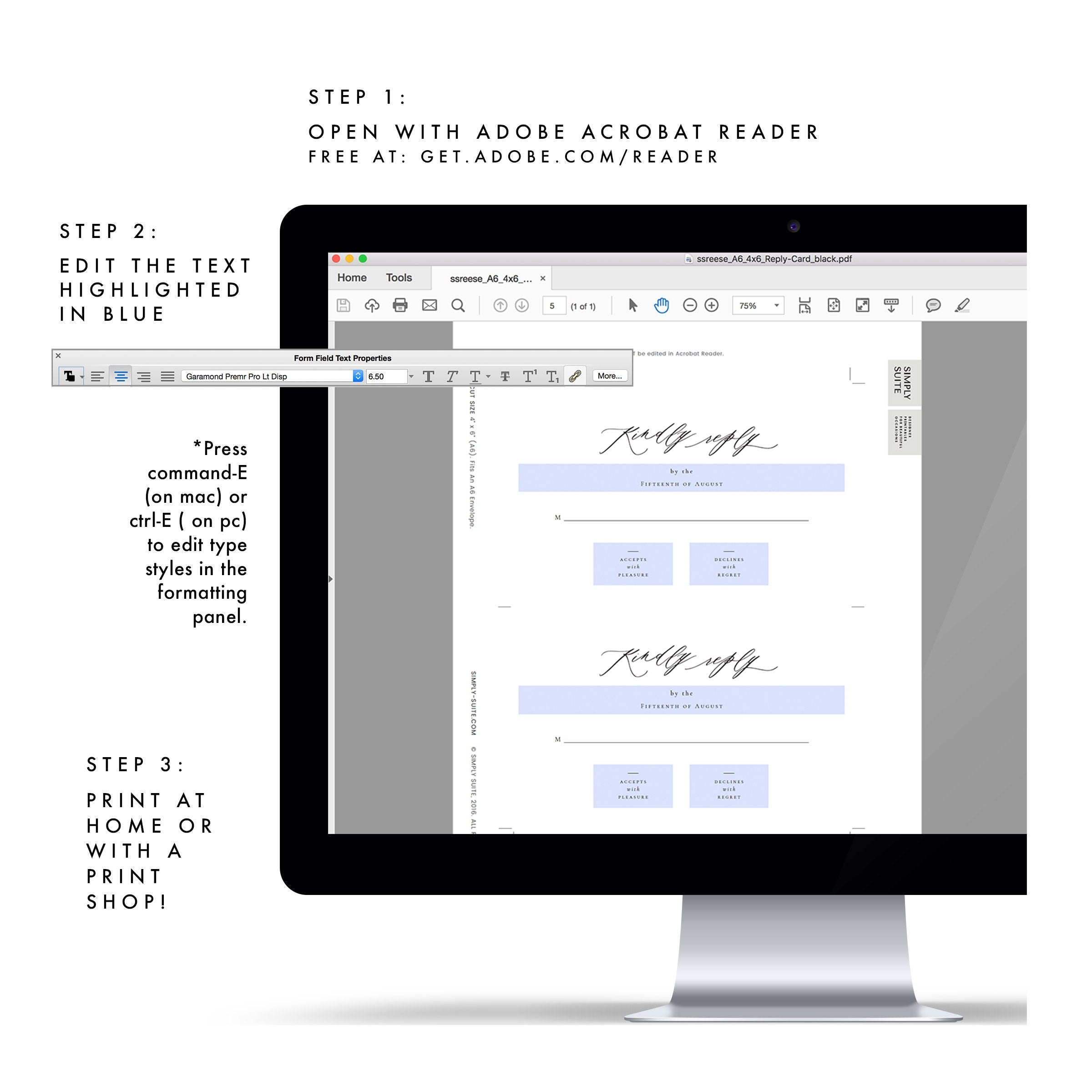 Calligraphy Wedding RSVP Card Template: Minimalist Enclosure (Printable PDF)