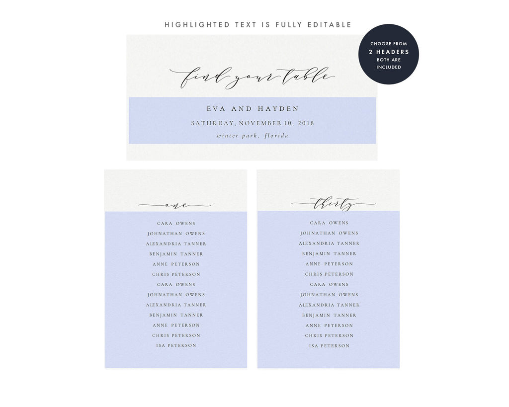 Elegant Hanging Seating Chart Template: Tables 1-30 (Editable PDF)