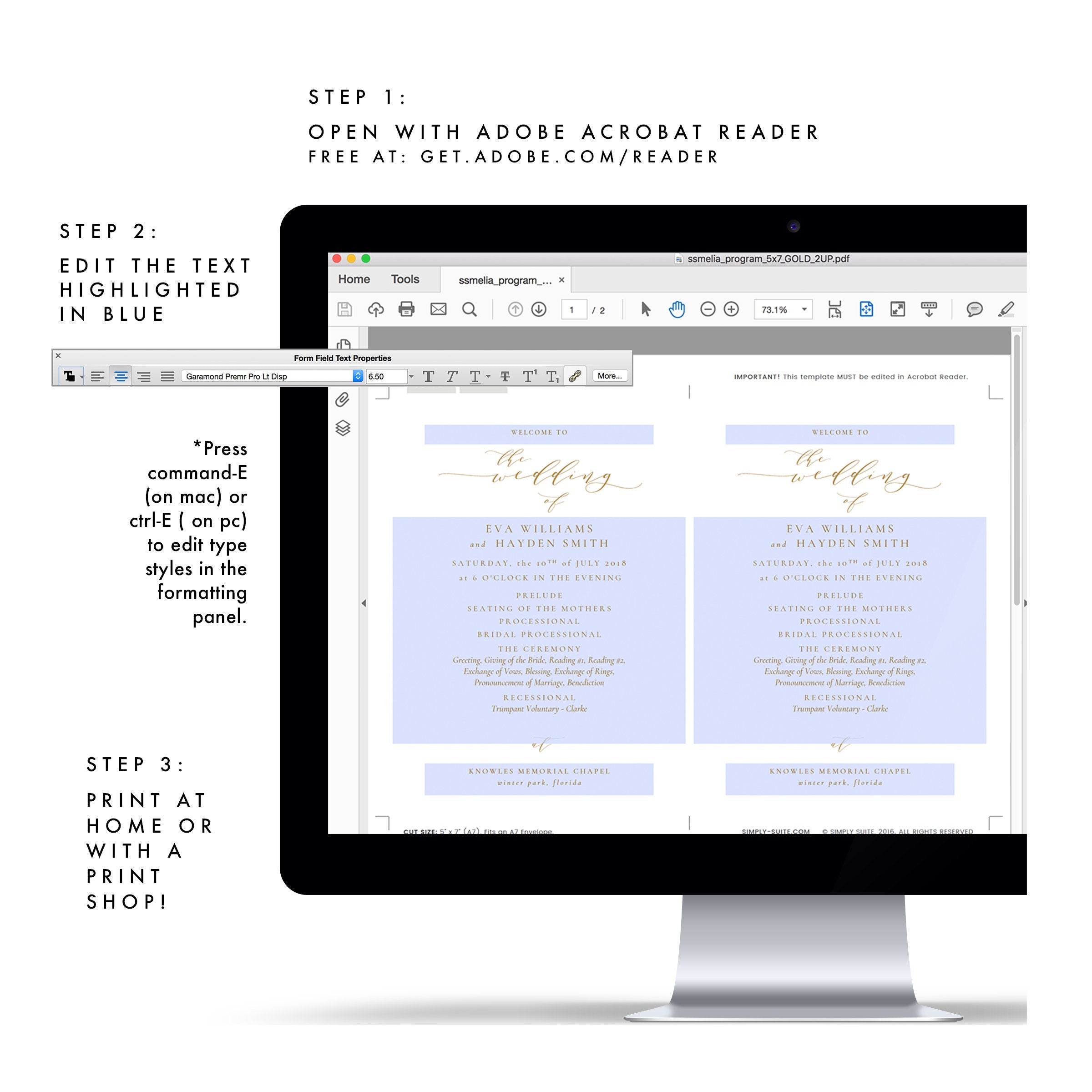 Gold Calligraphy Wedding Program Template: Classic Elegant (5x7 PDF)
