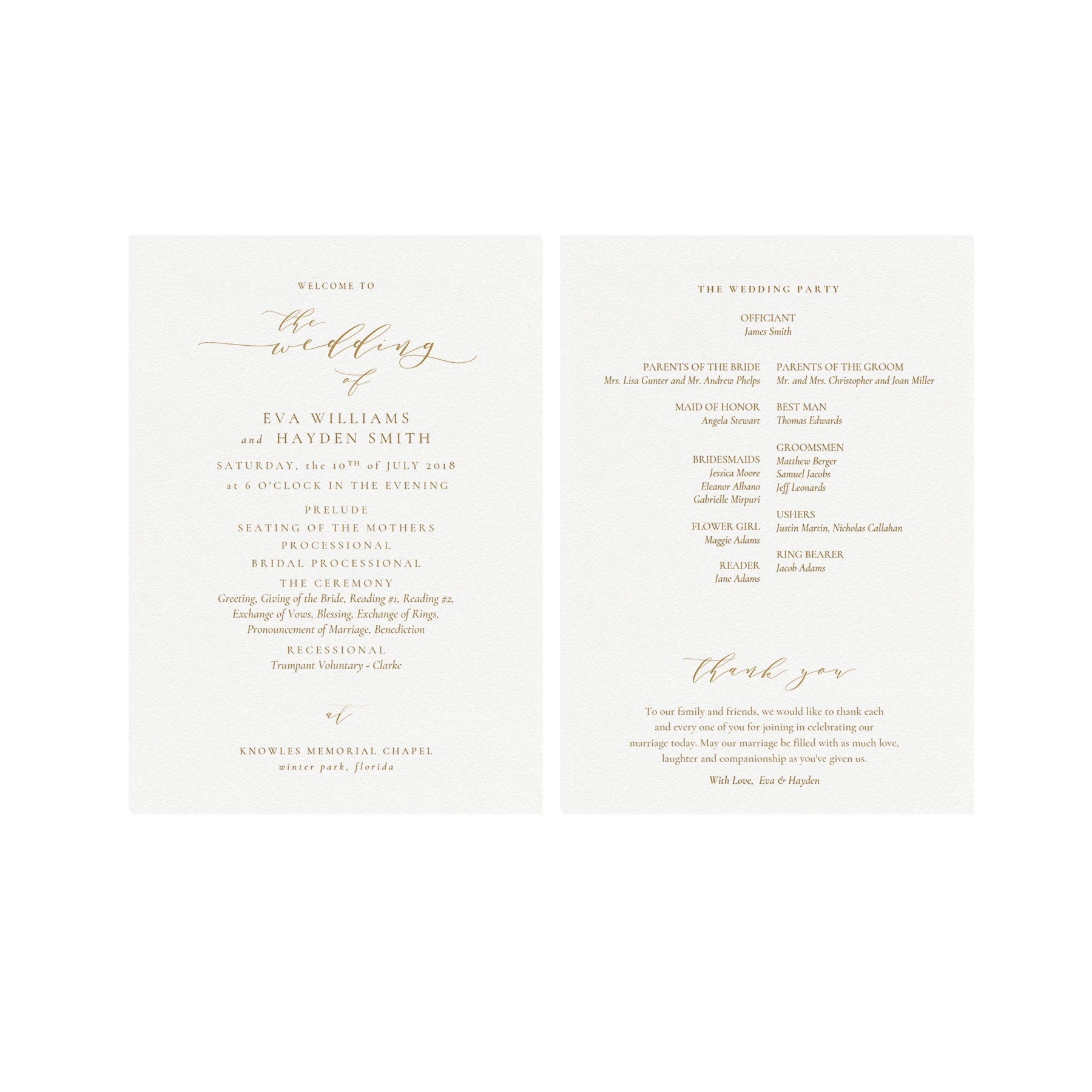 Gold Calligraphy Wedding Program Template: Classic Elegant (5x7 PDF)