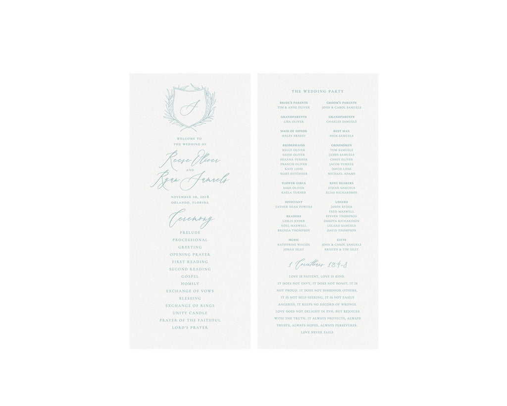 Blue Gray Wedding Program Template: Calligraphy Monogram (Instant Download)