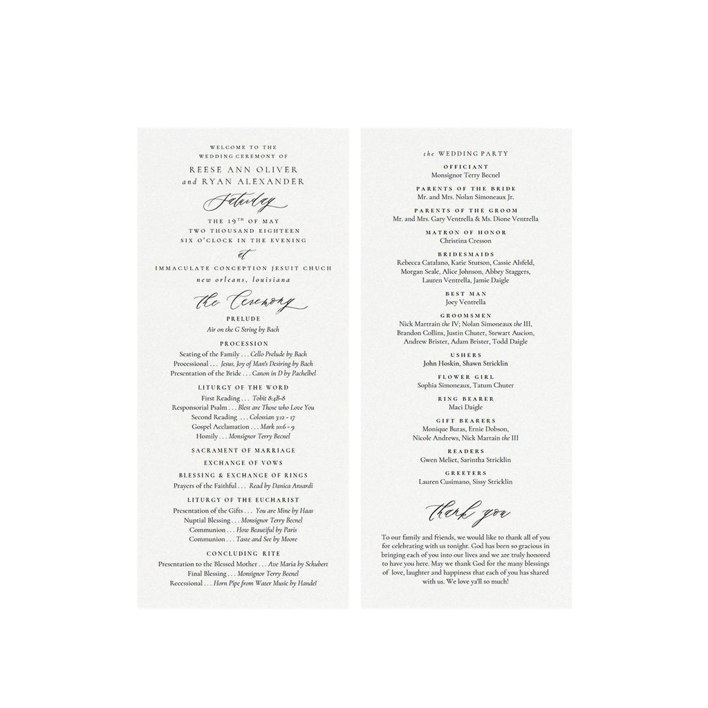 Catholic Wedding Program Template: Black Calligraphy (Printable PDF)