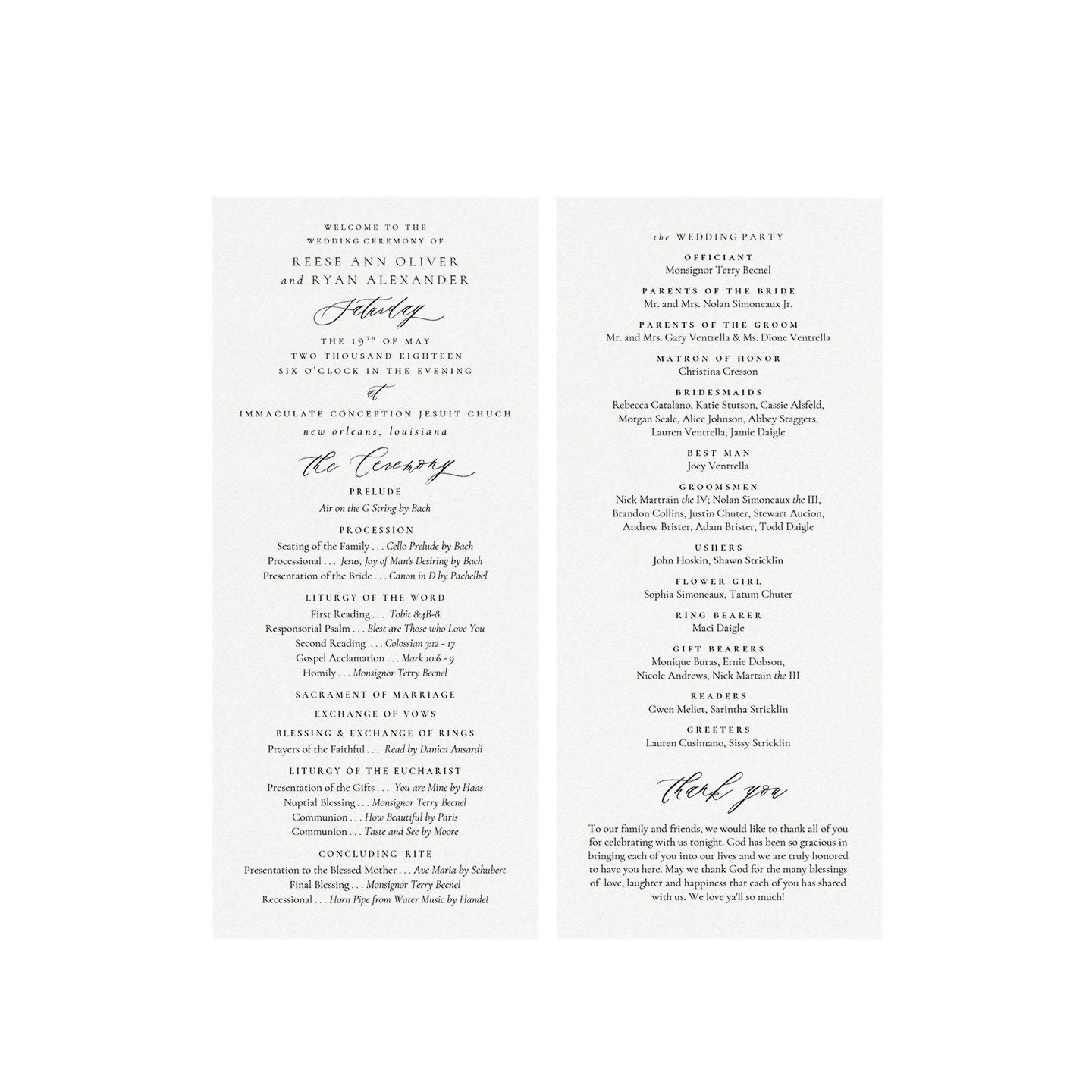 Catholic Wedding Program Template: Black Calligraphy (Printable PDF)
