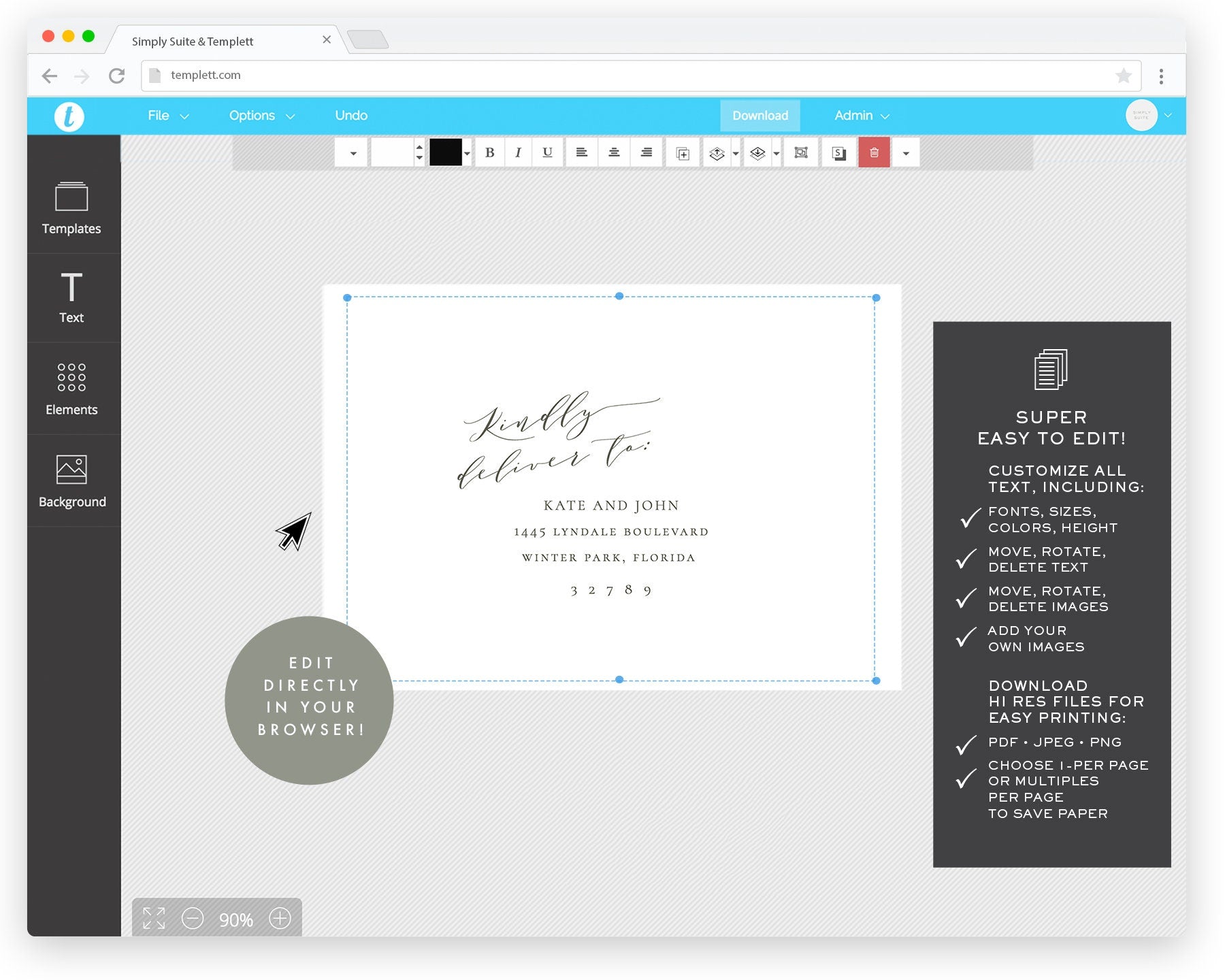 Slate Gray Wedding RSVP Envelope Template: Minimalist Calligraphy (Digital Download)
