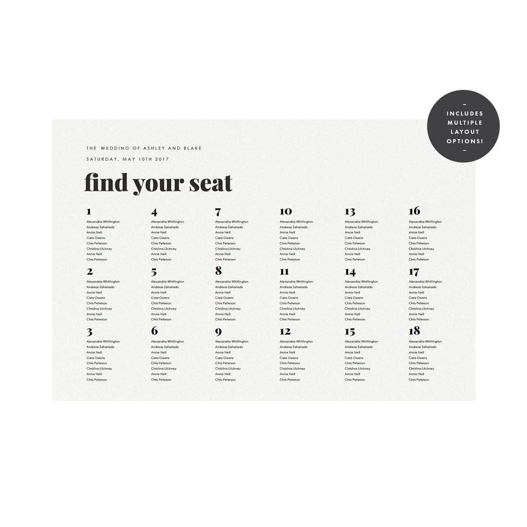 Modern Wedding Seating Chart Sign: Fairfax Printable (PDF Download)