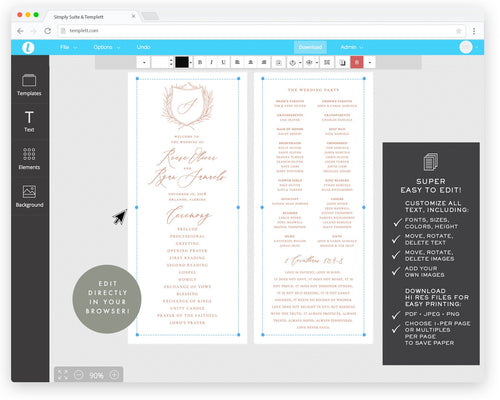 Blush Wedding Program Template: Calligraphy Monogram (Digital Download)