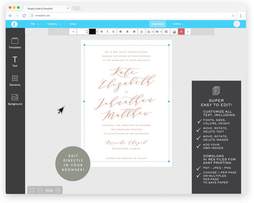 Blush Wedding Invitation Template: Minimalist Calligraphy (5x7 Printable, Instant Download)