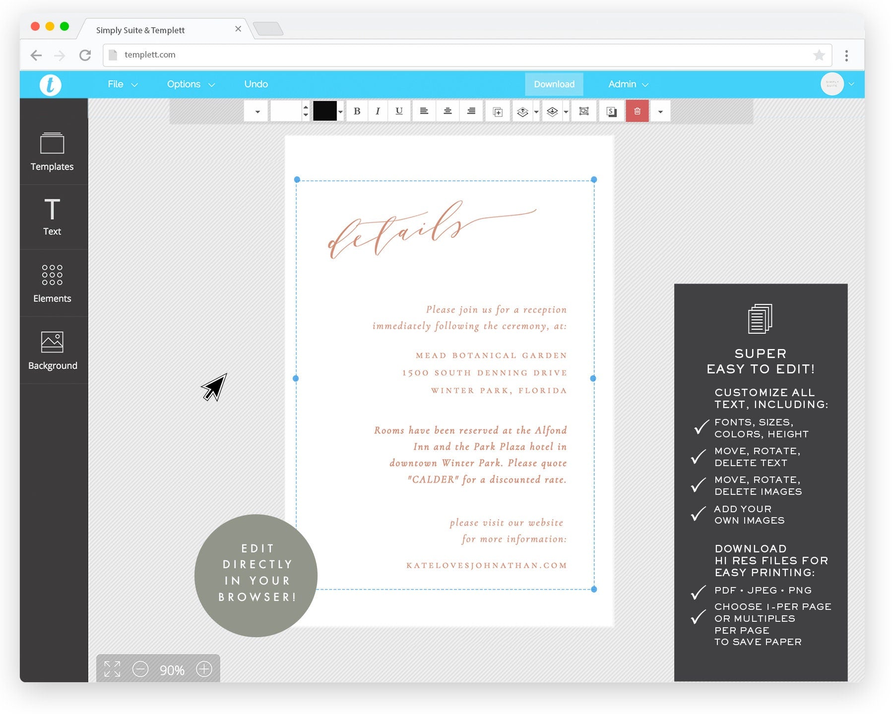 Blush Wedding Details Card: Minimalist Calligraphy (4x6 Printable Template)