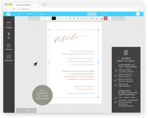 Blush Wedding Details Card: Minimalist Calligraphy (4x6 Printable Template)