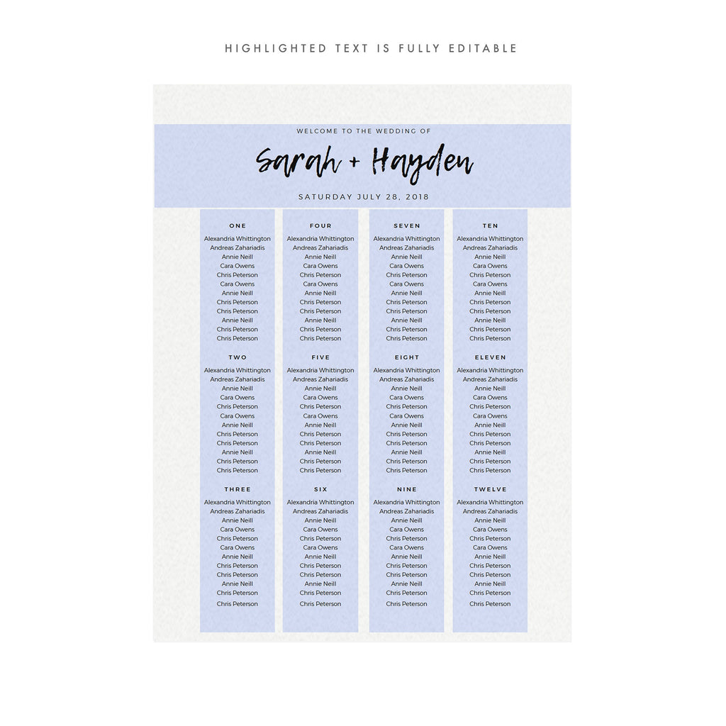 Calligraphy Wedding Seating Chart Sign Printable (PDF Instant Download)