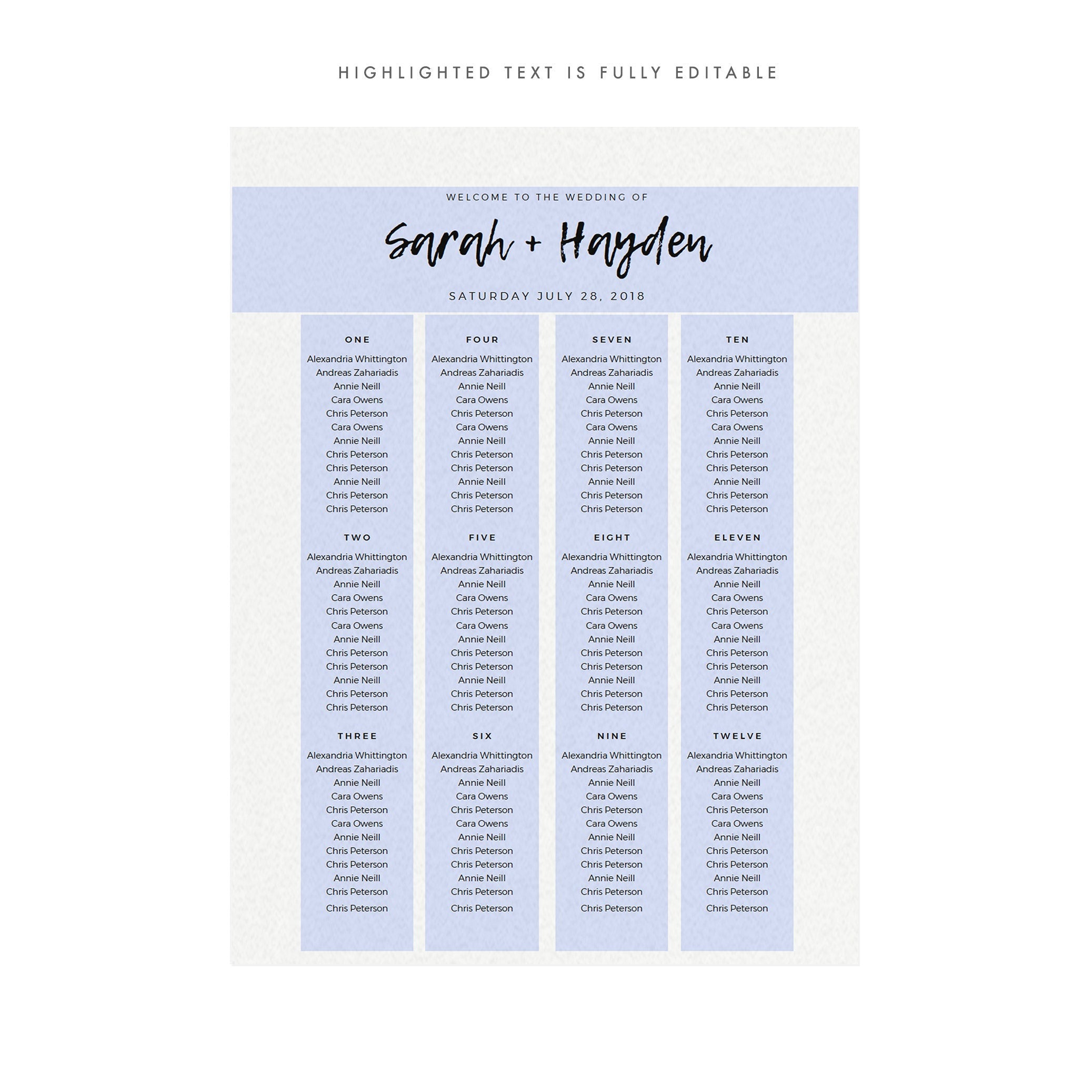 Calligraphy Wedding Seating Chart Sign Printable (PDF Instant Download)
