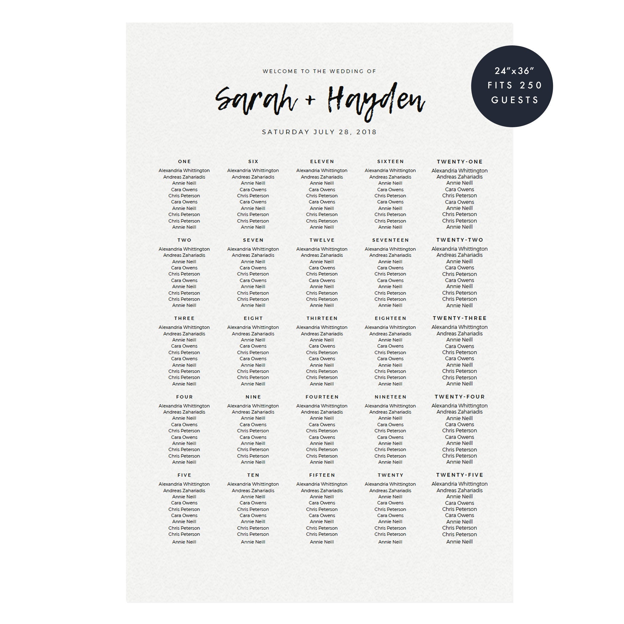 Calligraphy Wedding Seating Chart Sign Printable (PDF Instant Download)