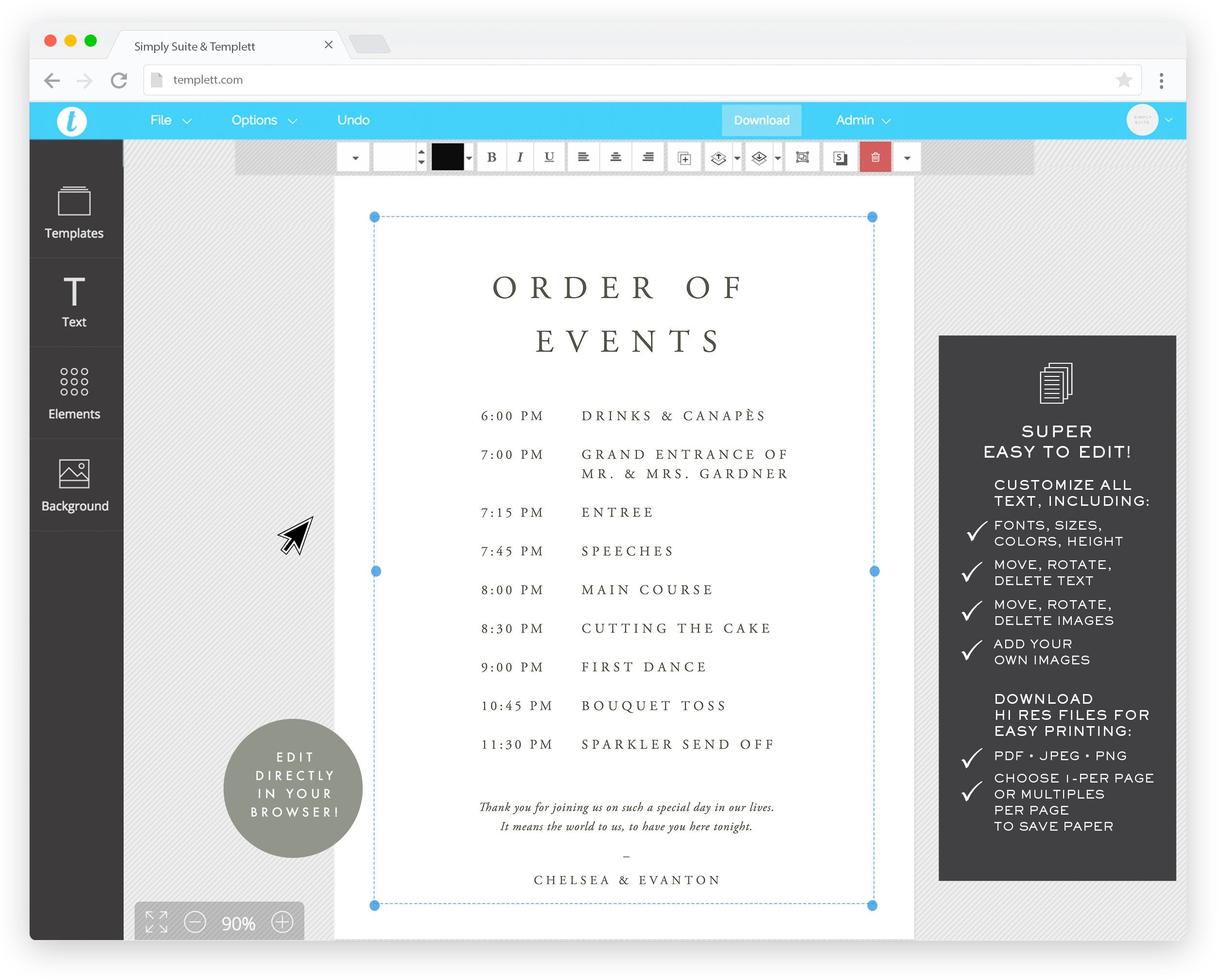 Classic Wedding Order of Events Sign: Printable Reception Template