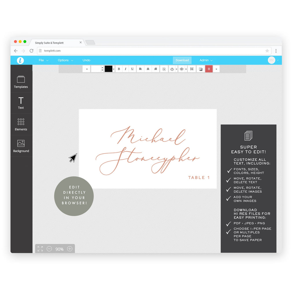Blush Calligraphy Place Card Template: Editable Flat or Folded (Digital Download)