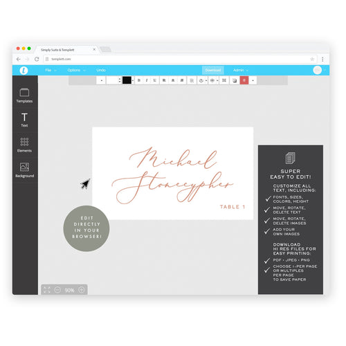Blush Calligraphy Place Card Template: Editable Flat or Folded (Digital Download)