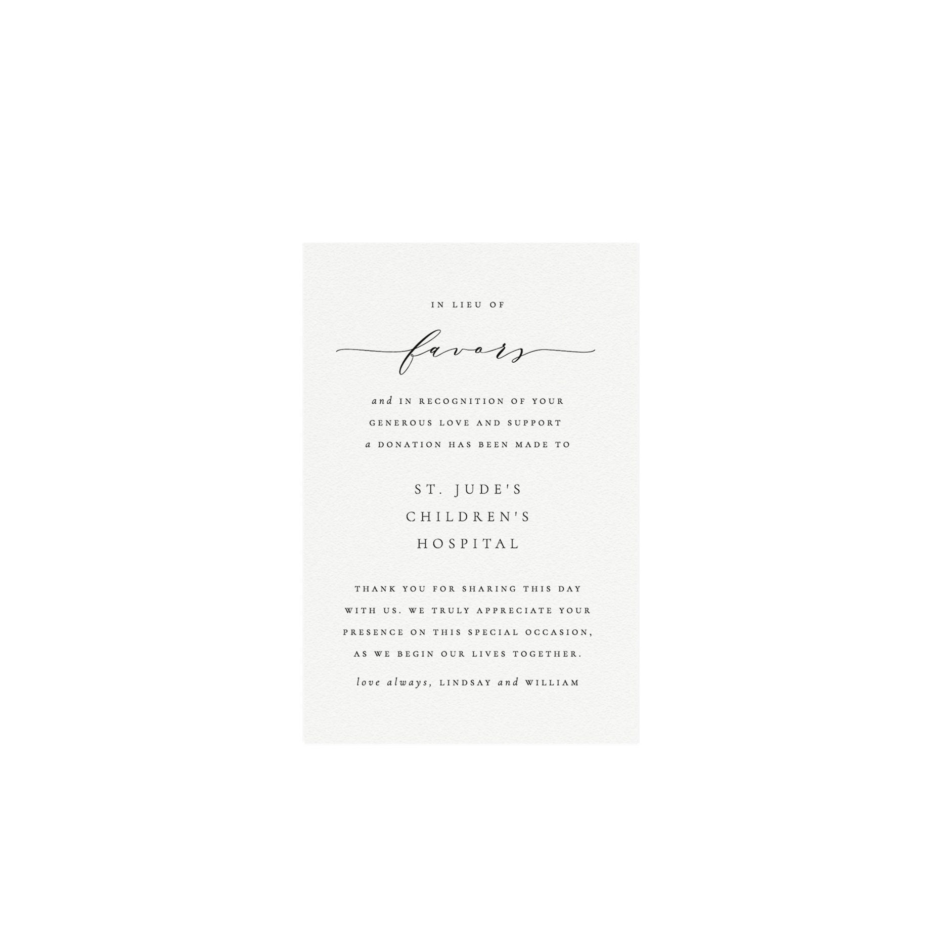 Wedding In Lieu of Favors Card: Melia Template (Digital Download)