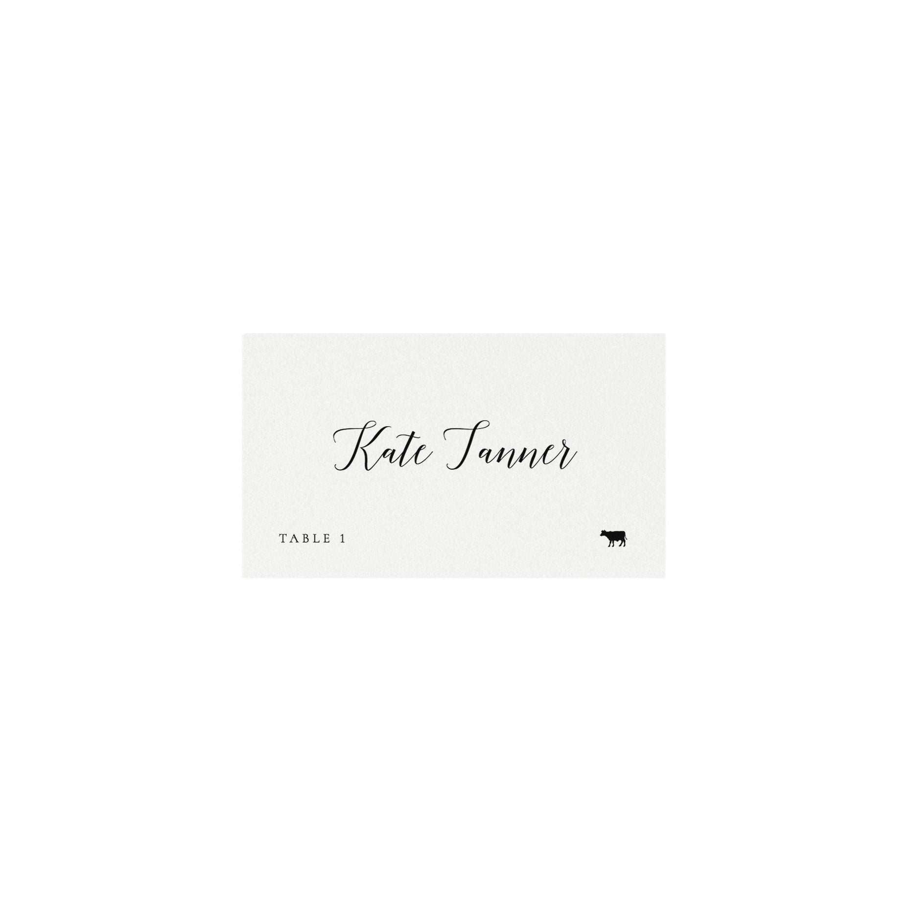 Adel: Escort Card Printable Template, Meal Icons, 3.5x2 AVERY 5302 FOLDED, FLAT Calligraphy Tented Place Cards, Templett Instant Download