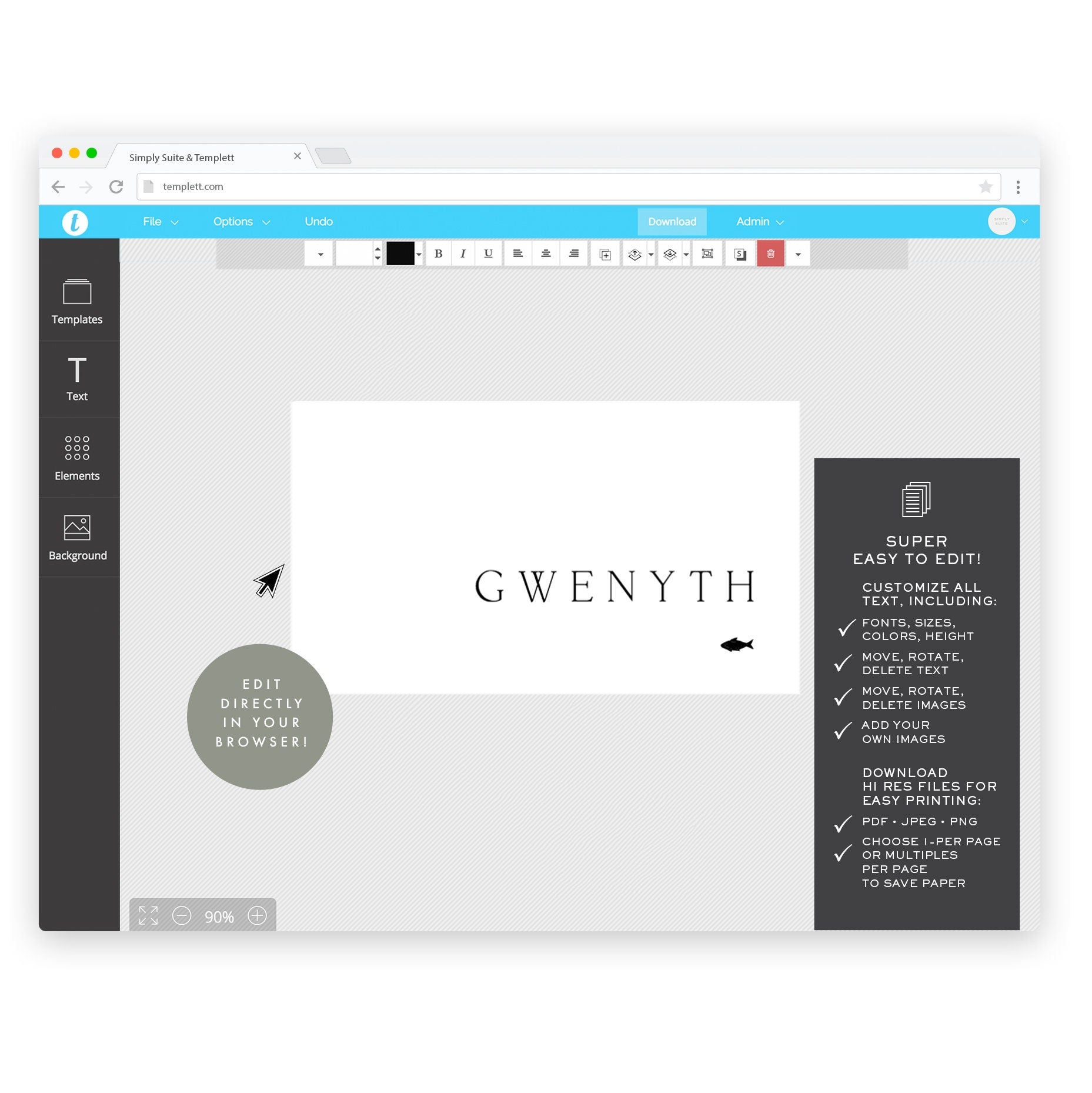 Dayla: Escort Card Printable Template with Meal Icons, 3.5x2 FLAT and FOLDED, Calligraphy Tented Place Cards, Templett Instant Download