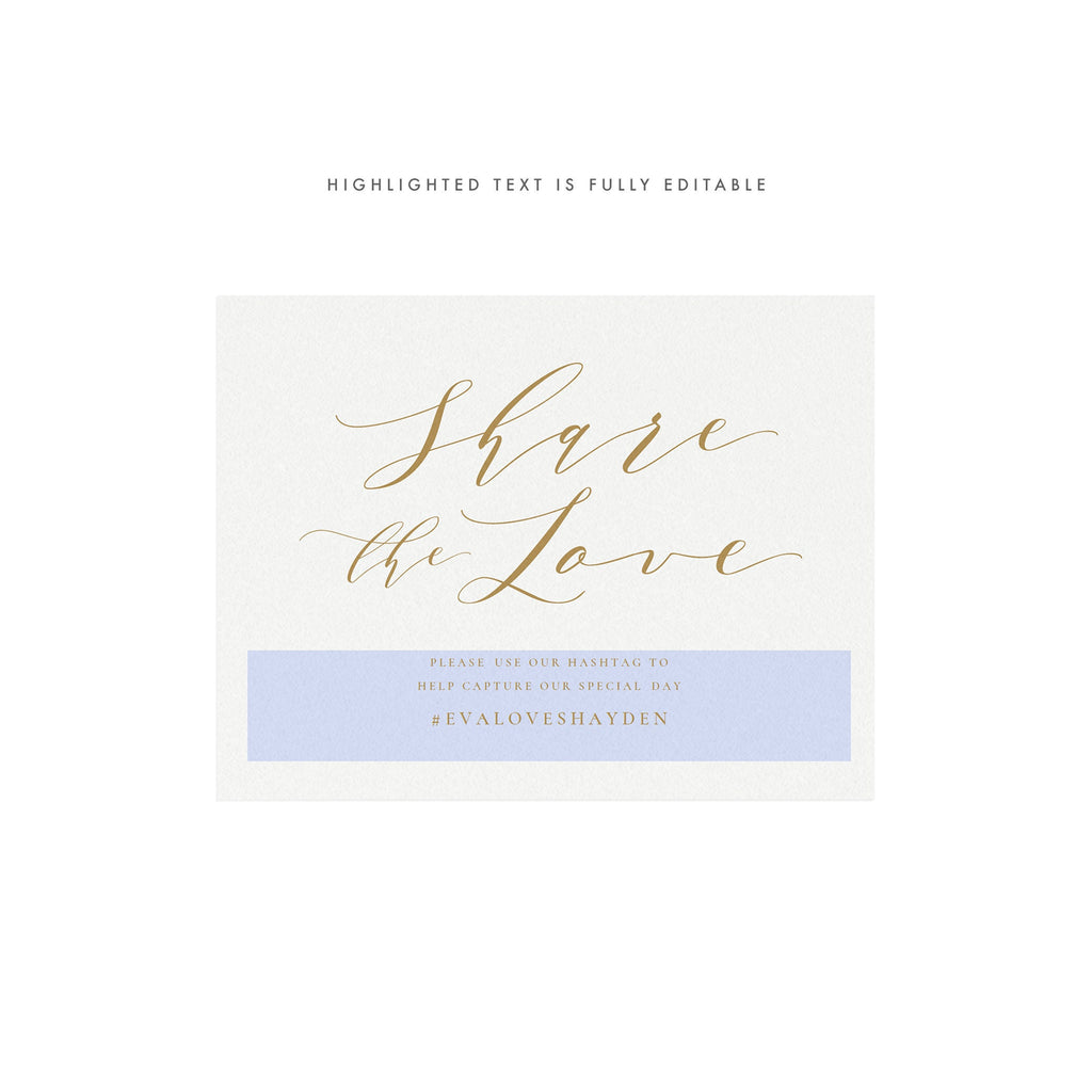 Gold Social Media Wedding Sign: Share the Love (Editable PDF Template)