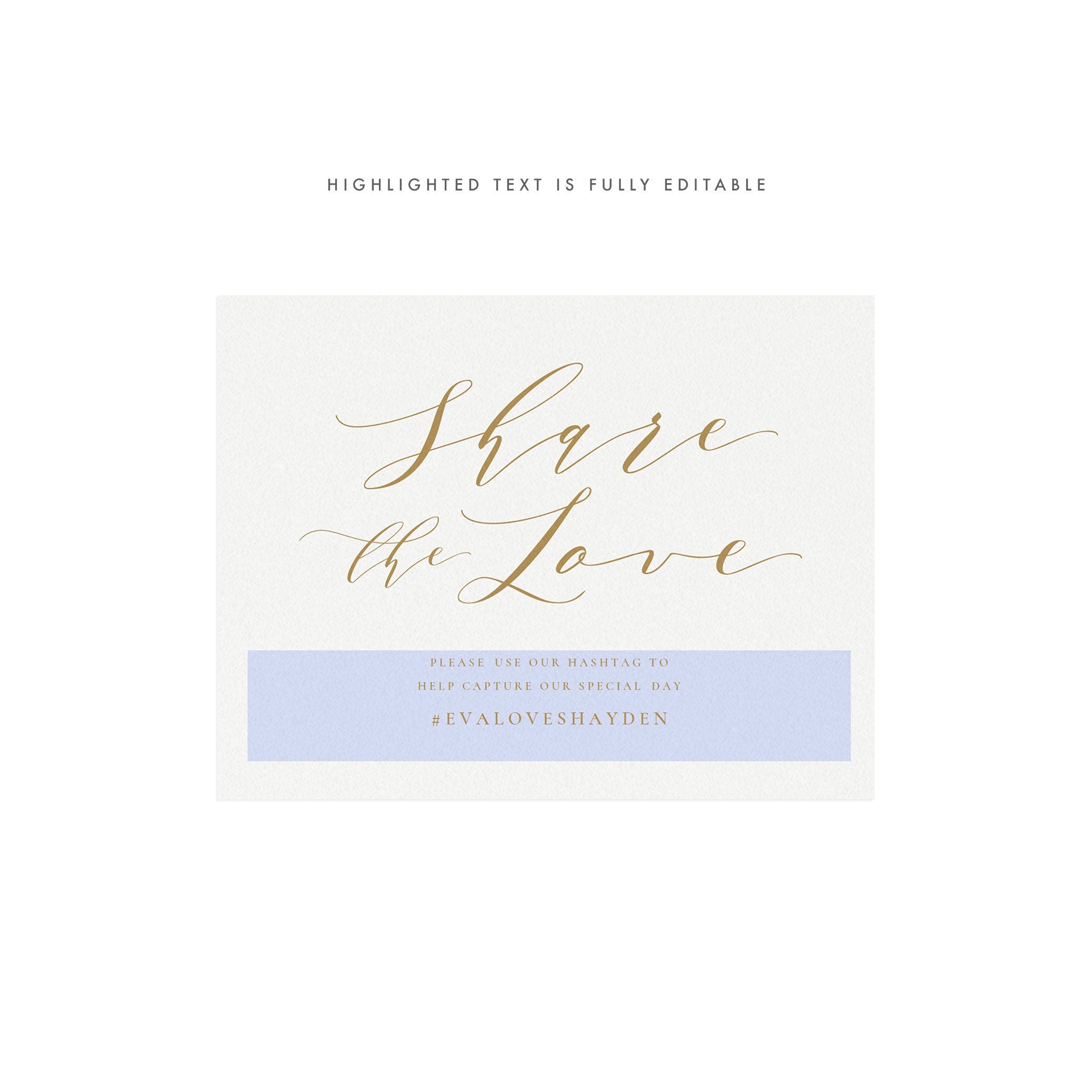 Gold Social Media Wedding Sign: Share the Love (Editable PDF Template)