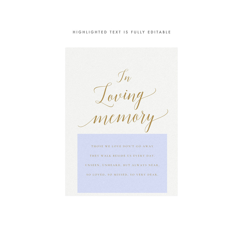 Gold In Loving Memory Wedding Sign: Calligraphy Memorial (PDF Download)