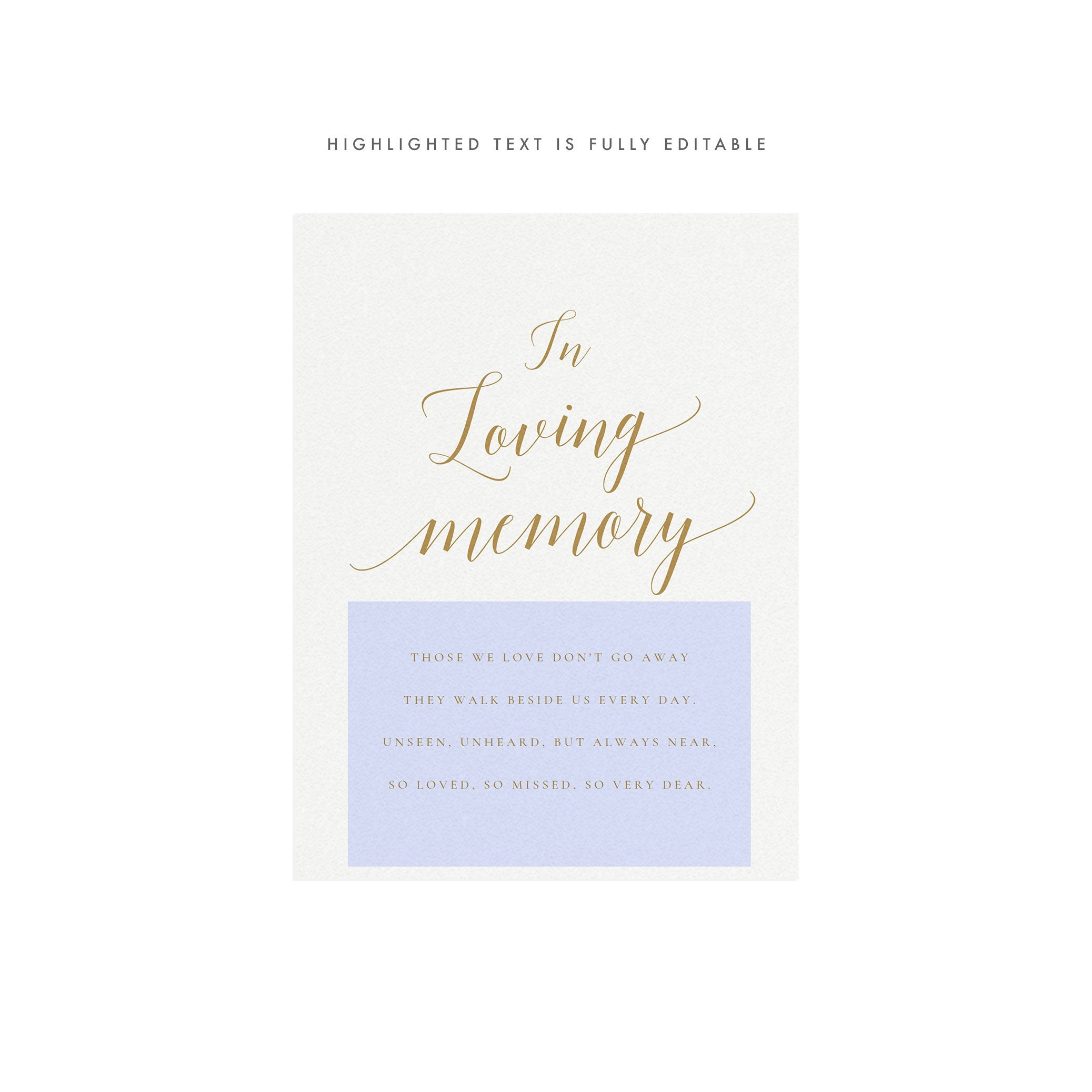 Gold In Loving Memory Wedding Sign: Calligraphy Memorial (PDF Download)