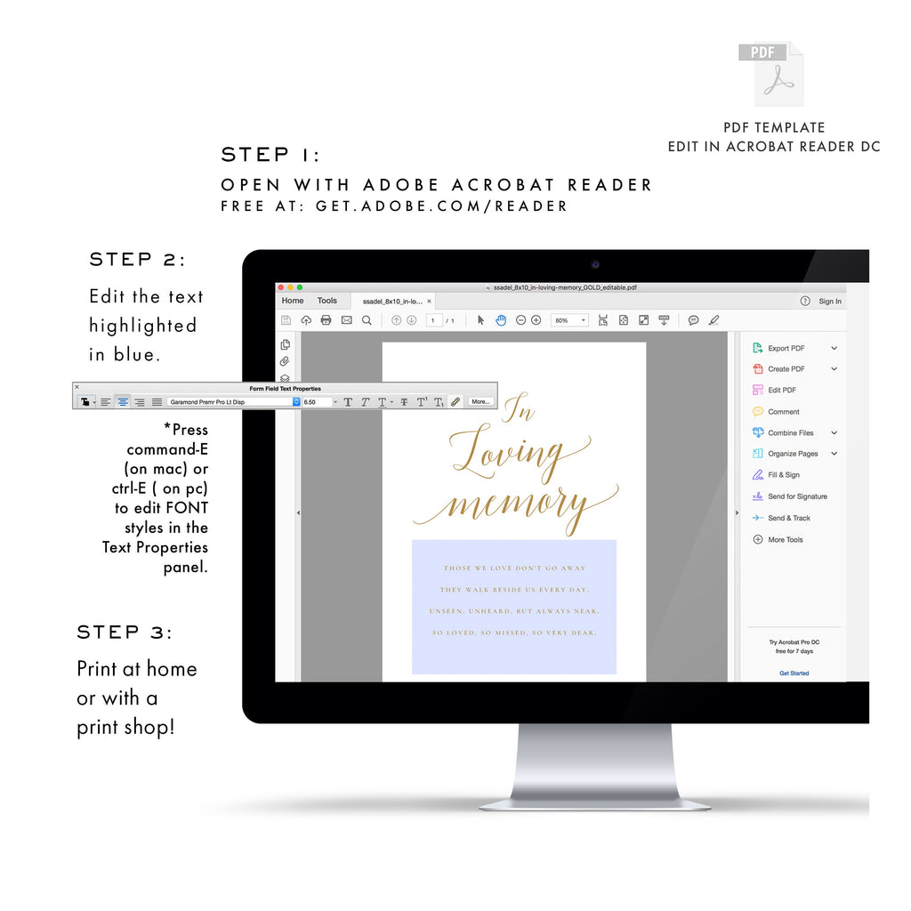 Gold In Loving Memory Wedding Sign: Calligraphy Memorial (PDF Download)