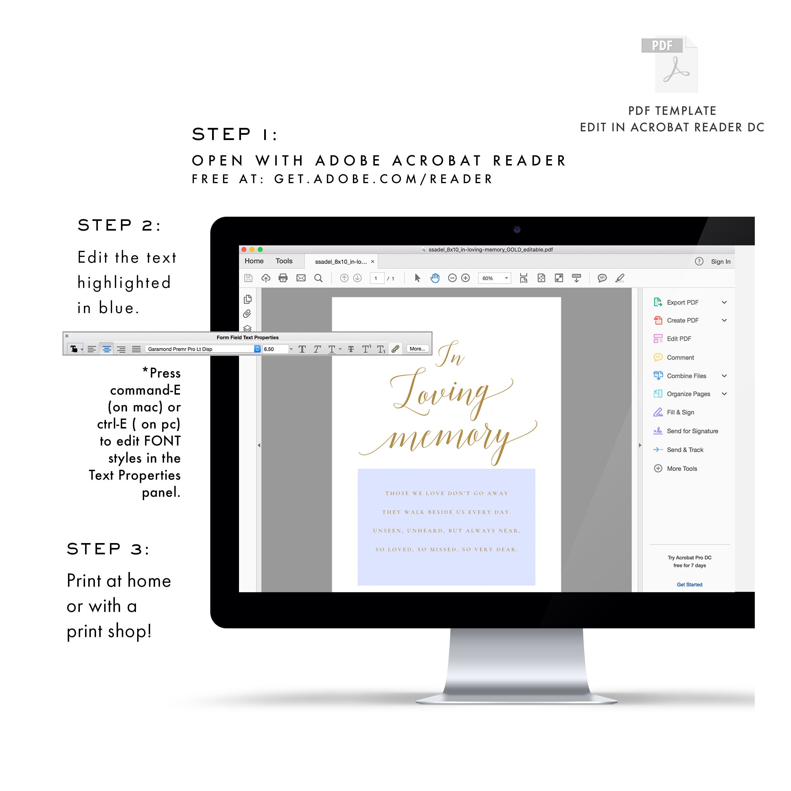 Gold In Loving Memory Wedding Sign: Calligraphy Memorial (PDF Download)