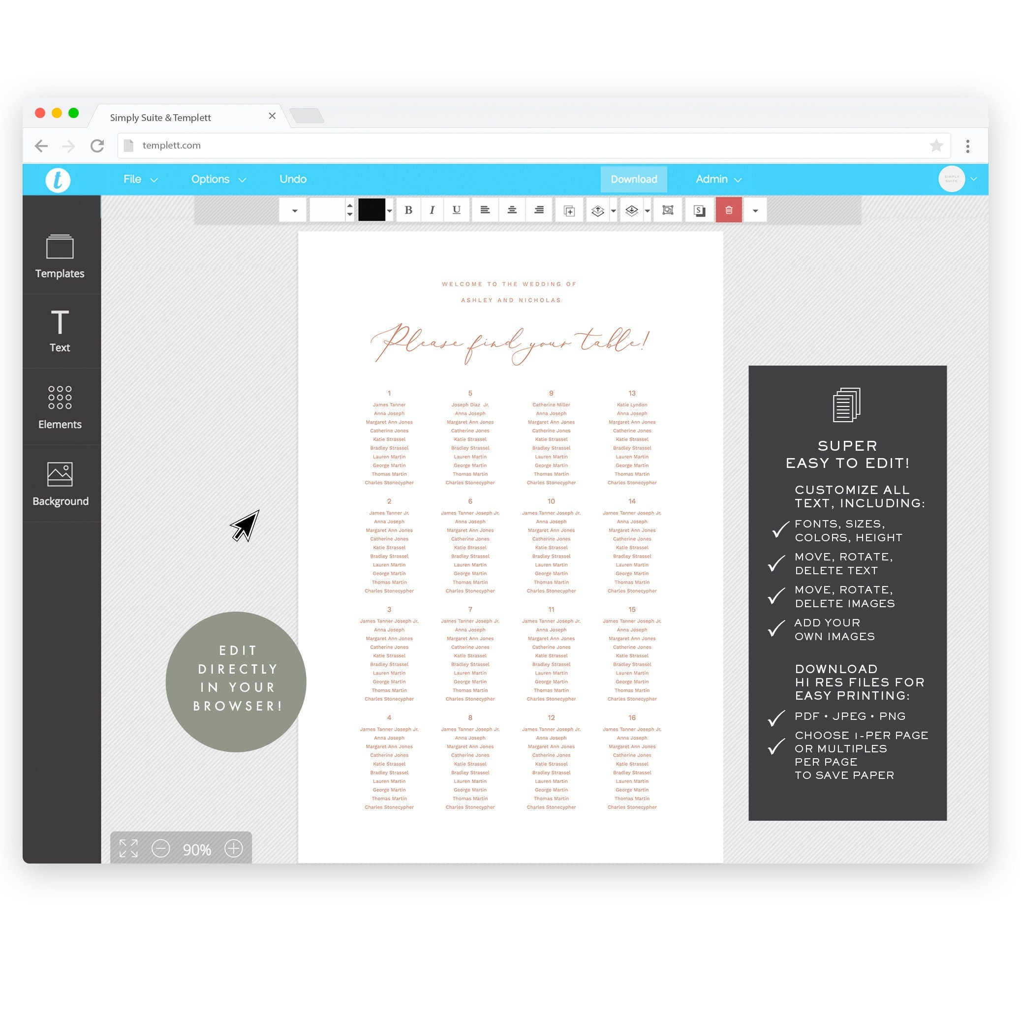 Blush Wedding Seating Chart Poster: Modern Calligraphy (24x36, Editable, Digital Download)