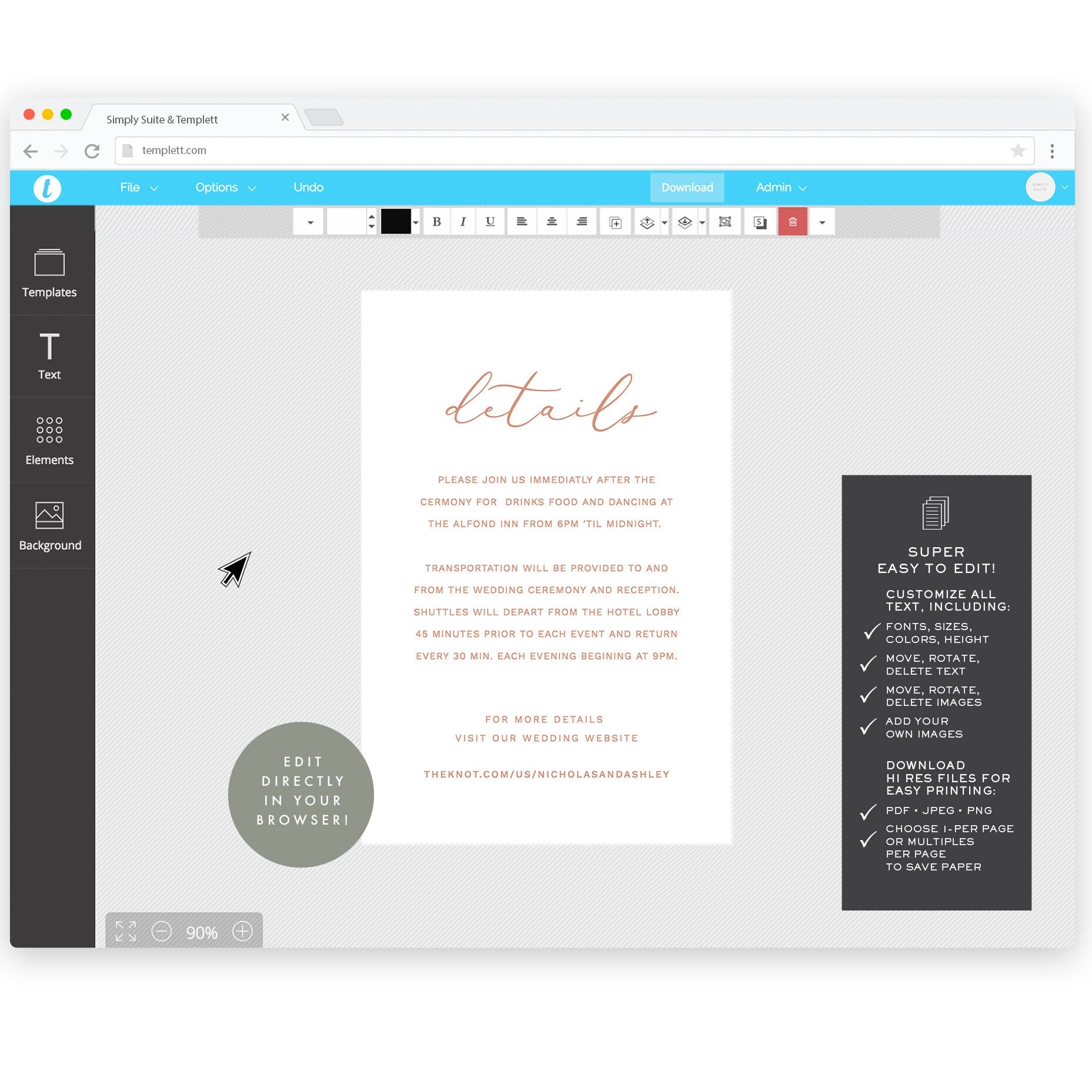 Blush Wedding Details Card Template 4x6 (Digital Download)