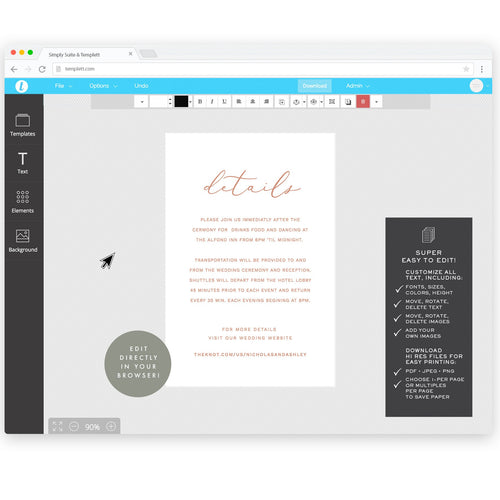 Blush Wedding Details Card Template 4x6 (Digital Download)