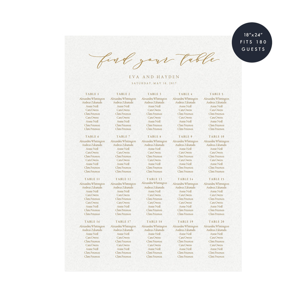 Gold Calligraphy Wedding Seating Chart Template (PDF Download)