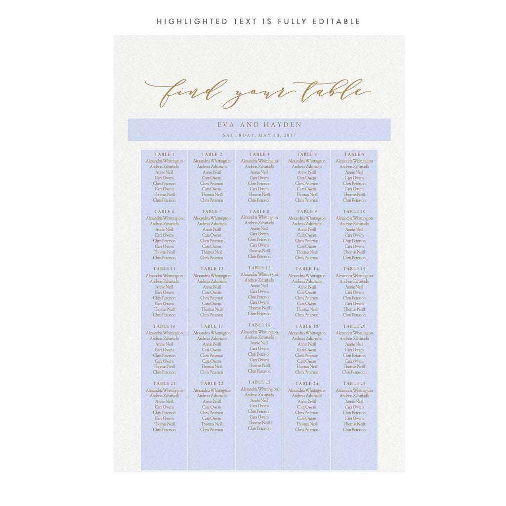Gold Calligraphy Wedding Seating Chart Template (PDF Download)