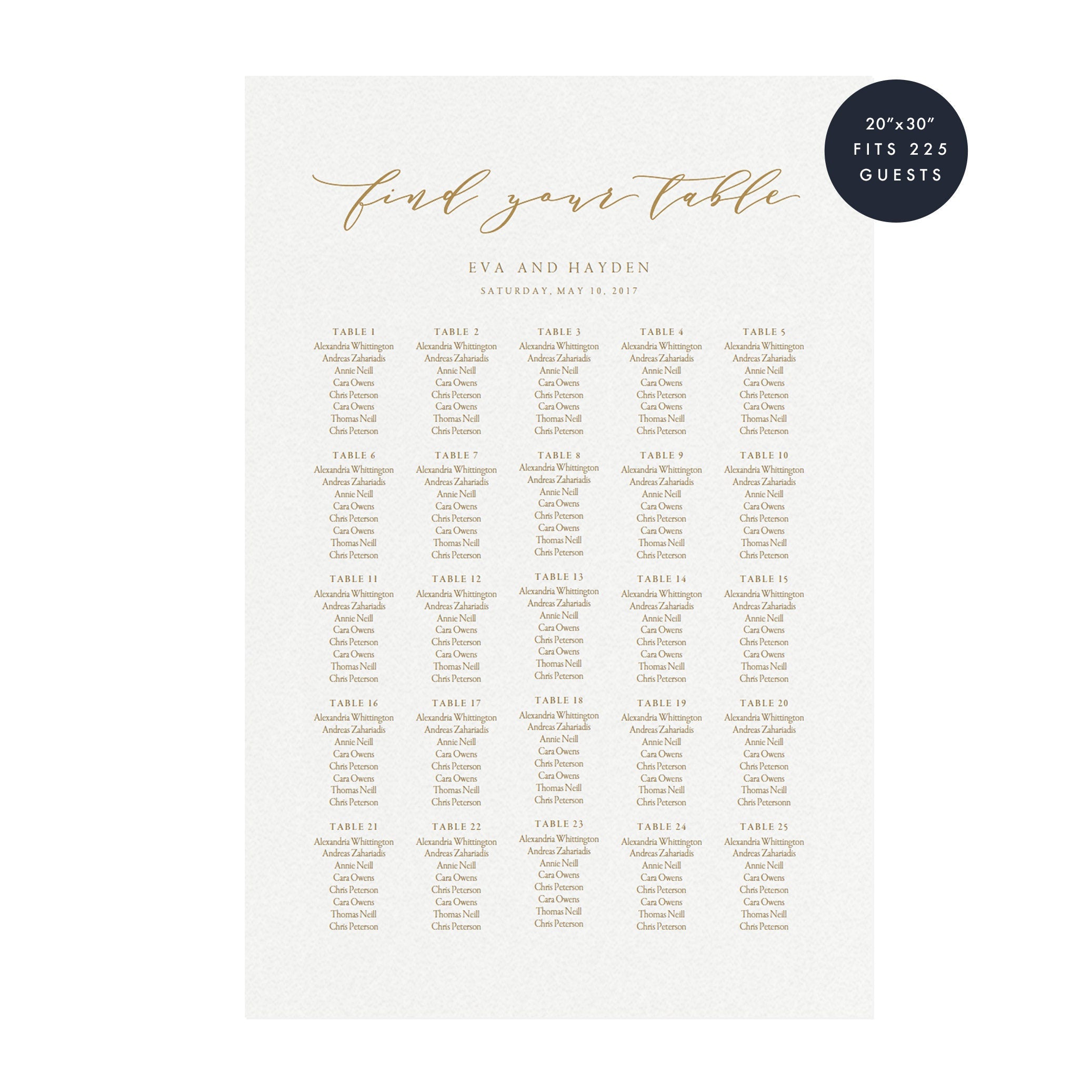 Gold Calligraphy Wedding Seating Chart Template (PDF Download)