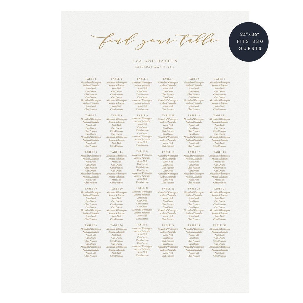 Gold Calligraphy Wedding Seating Chart Template (PDF Download)