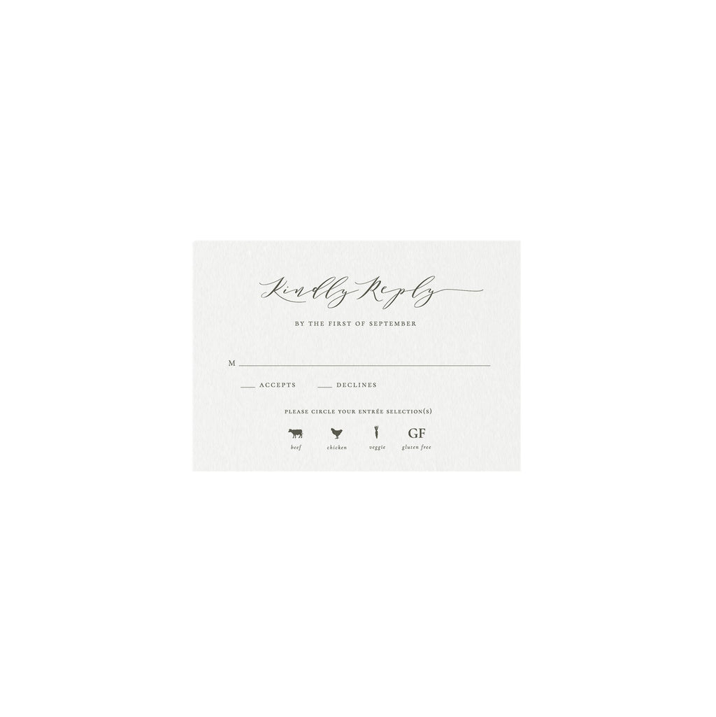 Slate Gray Wedding RSVP Card Template with Meal Icons (Digital Download)