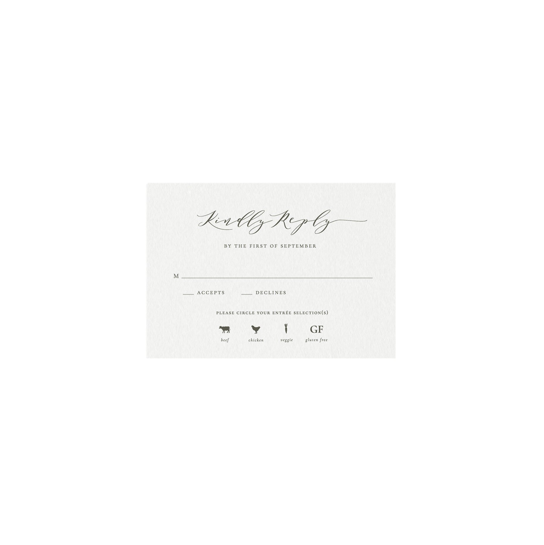 Slate Gray Wedding RSVP Card Template with Meal Icons (Digital Download)