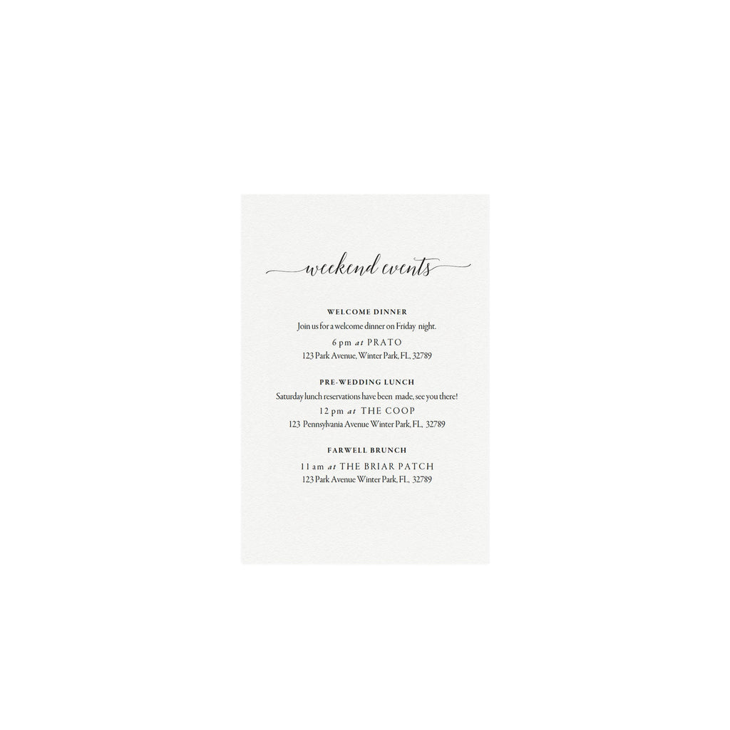 Wedding Weekend Itinerary Card: Printable Order of Events (PDF Download)
