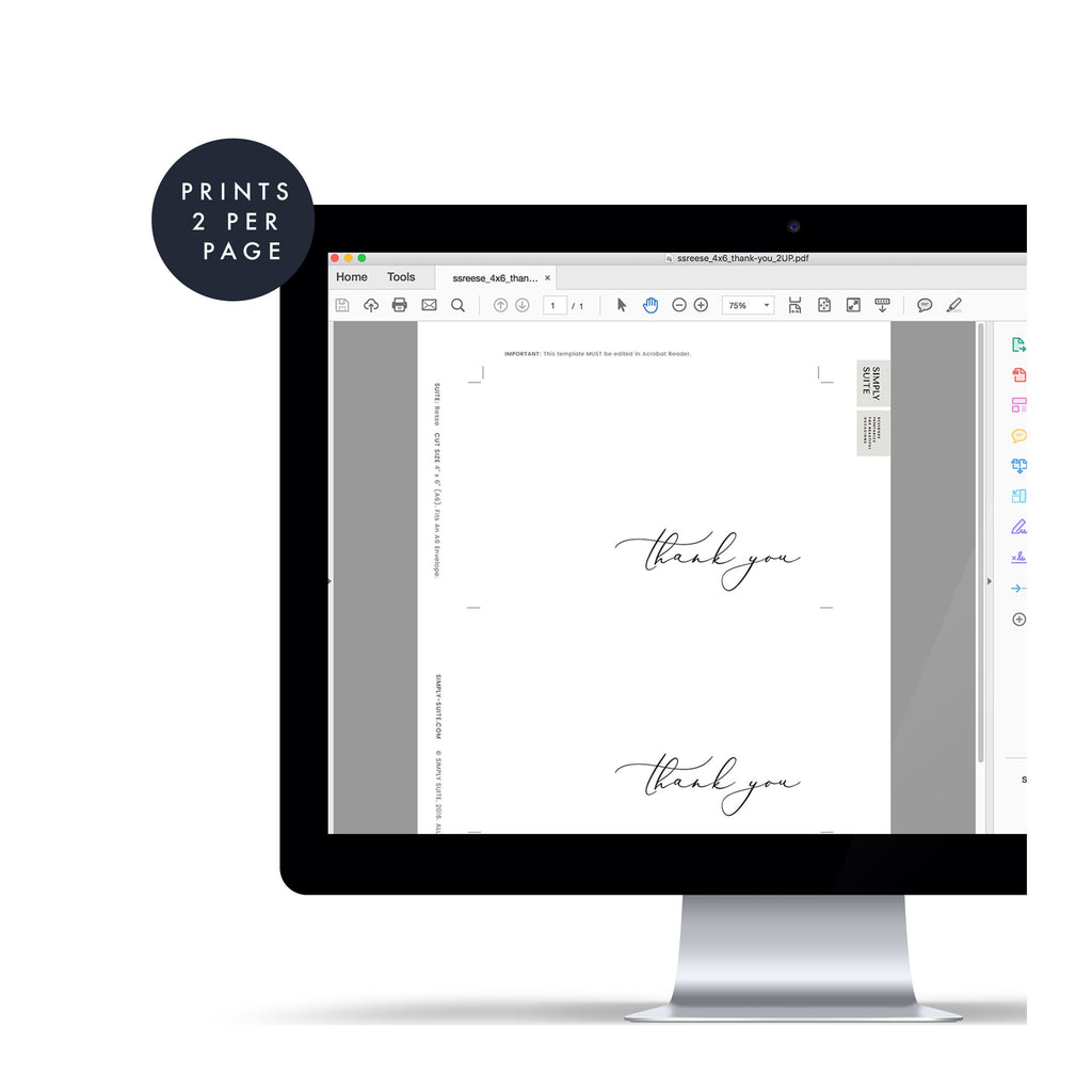 Calligraphy Thank You Card Template: 4x6 Printable (PDF Instant Download)