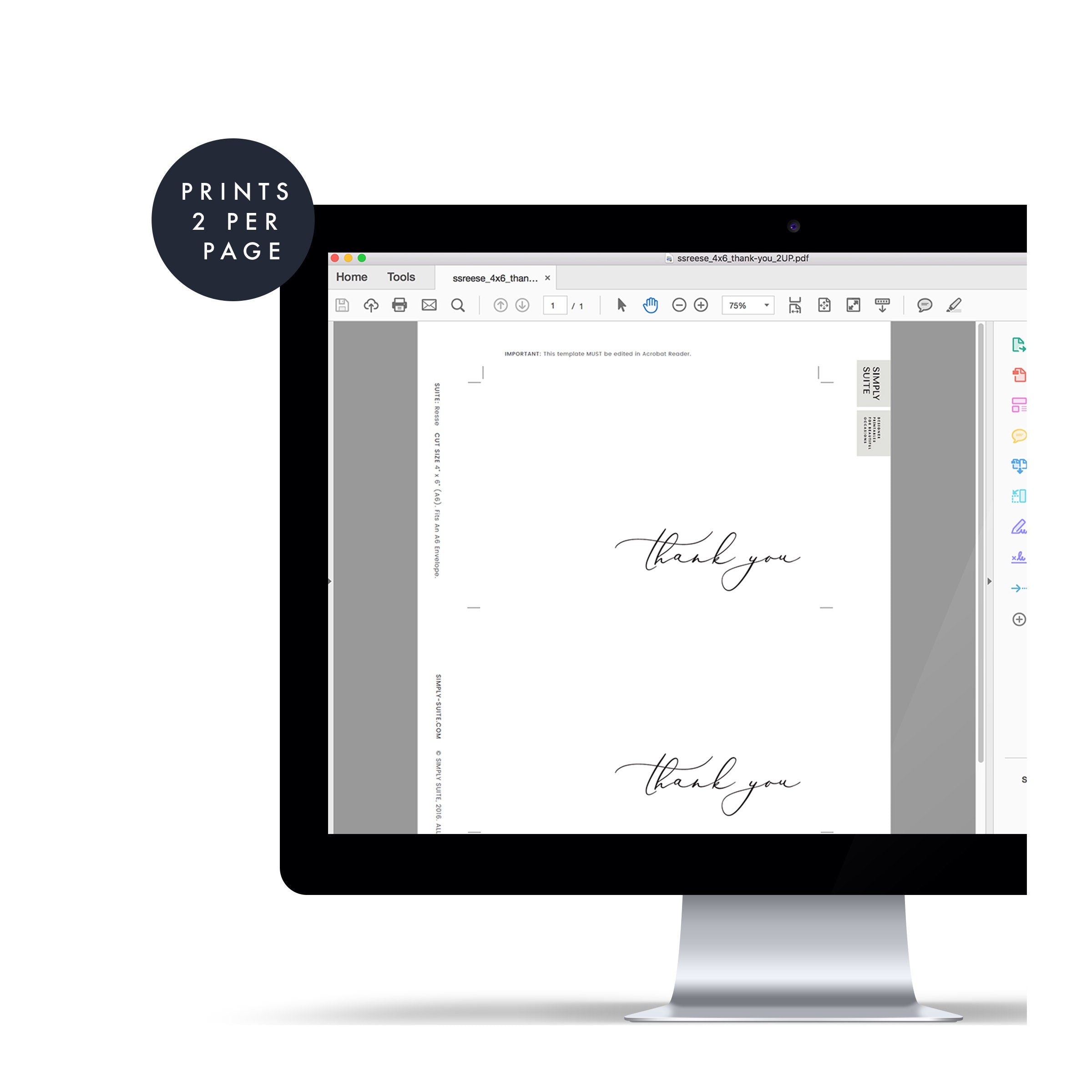Calligraphy Thank You Card Template: 4x6 Printable (PDF Instant Download)