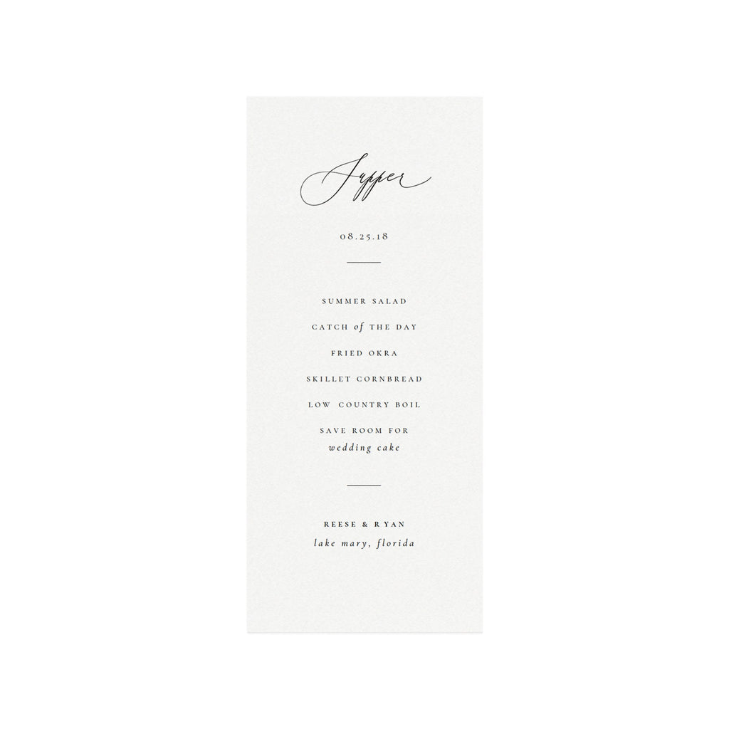 Calligraphy Wedding Menu Template: Minimalist Dinner Party (Editable PDF)