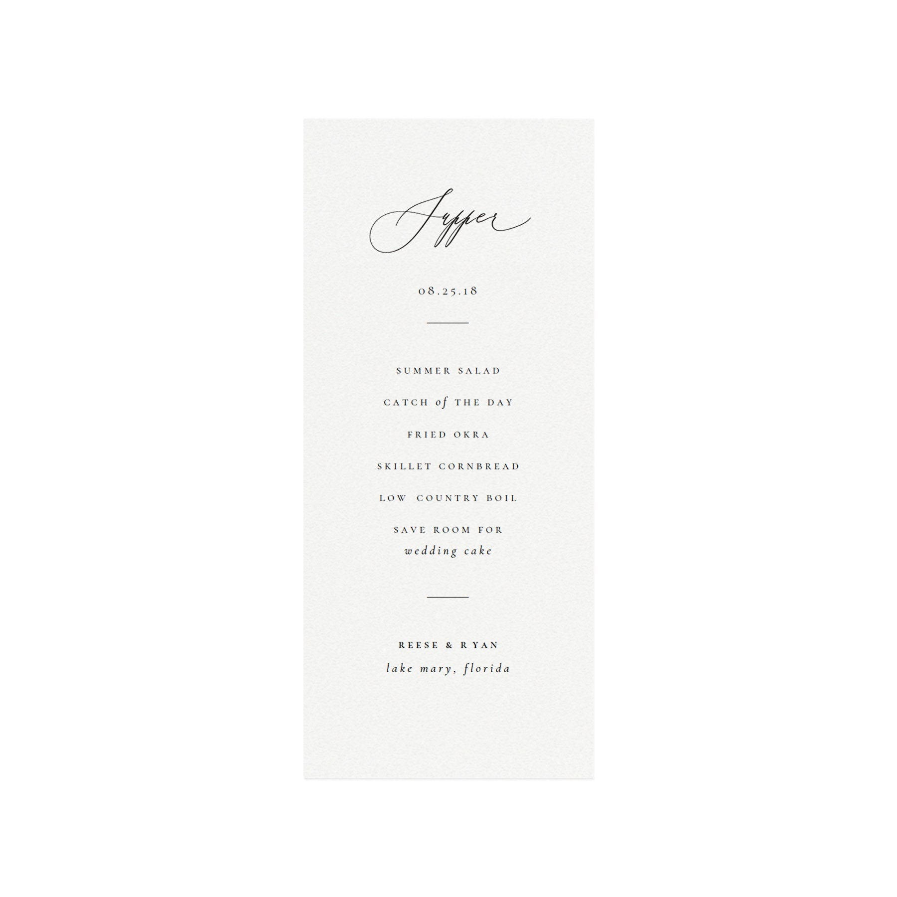 Calligraphy Wedding Menu Template: Minimalist Dinner Party (Editable PDF)