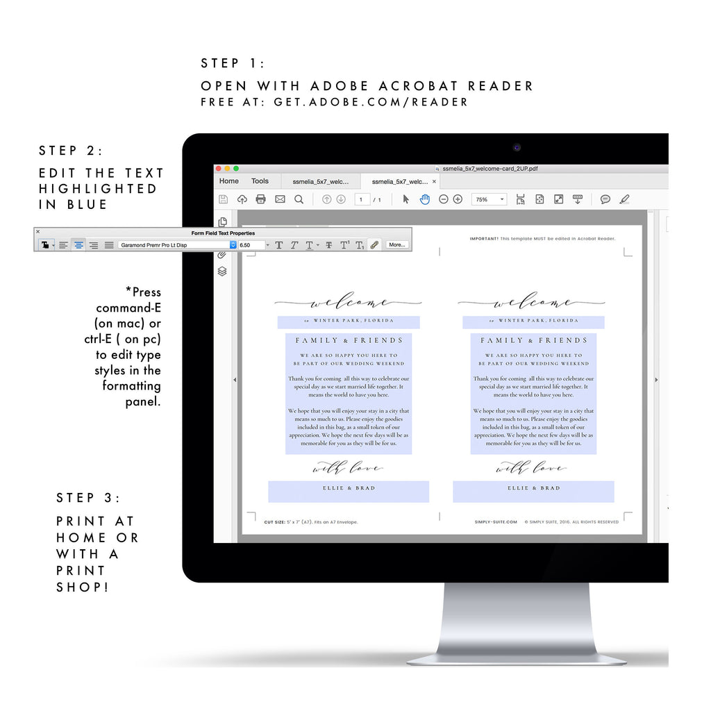 Melia Wedding Welcome Card Template: Elegant Calligraphy (PDF Download)